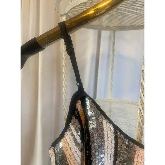 Lucy Paris Dress Sequin Cocktail Concert Mini Multicolor Spaghetti Straps Medium - Picture 8 of 8